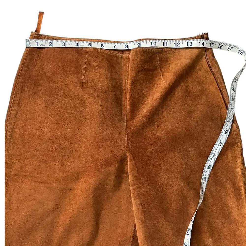 Kay Unger New York Camel Brown Straight Leg Western 100% Sueded Leather Size 10
